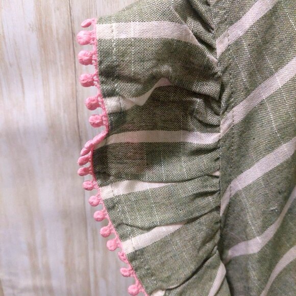 NWT Voy Striped Green & Pink Ruffle Sleeve Tiered Dress Size Small - Picture 4 of 8